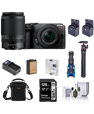 Nikon Z 30 Mirrorless Camera with 16-50mm & 50-250mm Lens, Bundle with 128GB Sd Memory Card, Bag, Microphone, Mini Tripod, Battery, Smart Charger, 62m