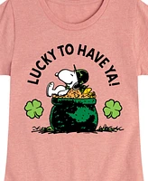 Peanuts Big Girls Snoopy Lucky To Have Ya St Patrick's Day Graphic Short Sleeve T-Shirt