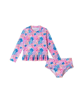 Toddler/Child Girls Floral Print Rib Long Sleeve Rash Guard Set