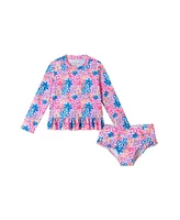 Toddler/Child Girls Floral Print Rib Long Sleeve Rash Guard Set