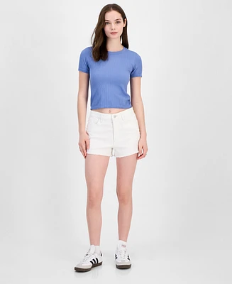 Tinseltown Juniors' Lace-Trimmed Mom Shorts