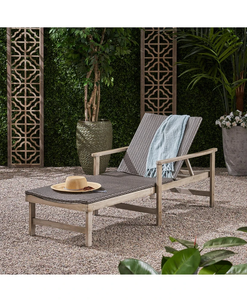 Acacia Wood Adjustable Chaise Lounge with Armrests for Enhanced Outdoor Relaxation