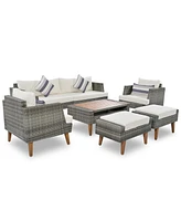 All-Weather 6-Piece Wicker Sofa Set with Double Cushions and Wood Accents