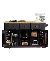 53" Kitchen Island Cart with Power Outlet, Storage, and Side Racks