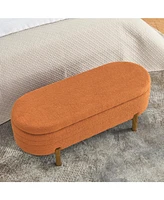 Ottoman Oval Storage Bench,Rubber Wood Leg,Orange(46."x17.7"x10.8")