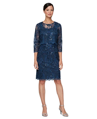 Alex Evenings Petite Scallop-Hem Sequin Sheath Dress