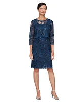 Alex Evenings Petite Scallop-Hem Sequin Sheath Dress