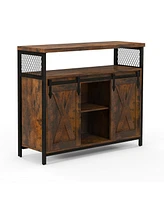 Buffet Cabinet with 3-Level Adjustable Shelves and 2 Sliding Barn Doors