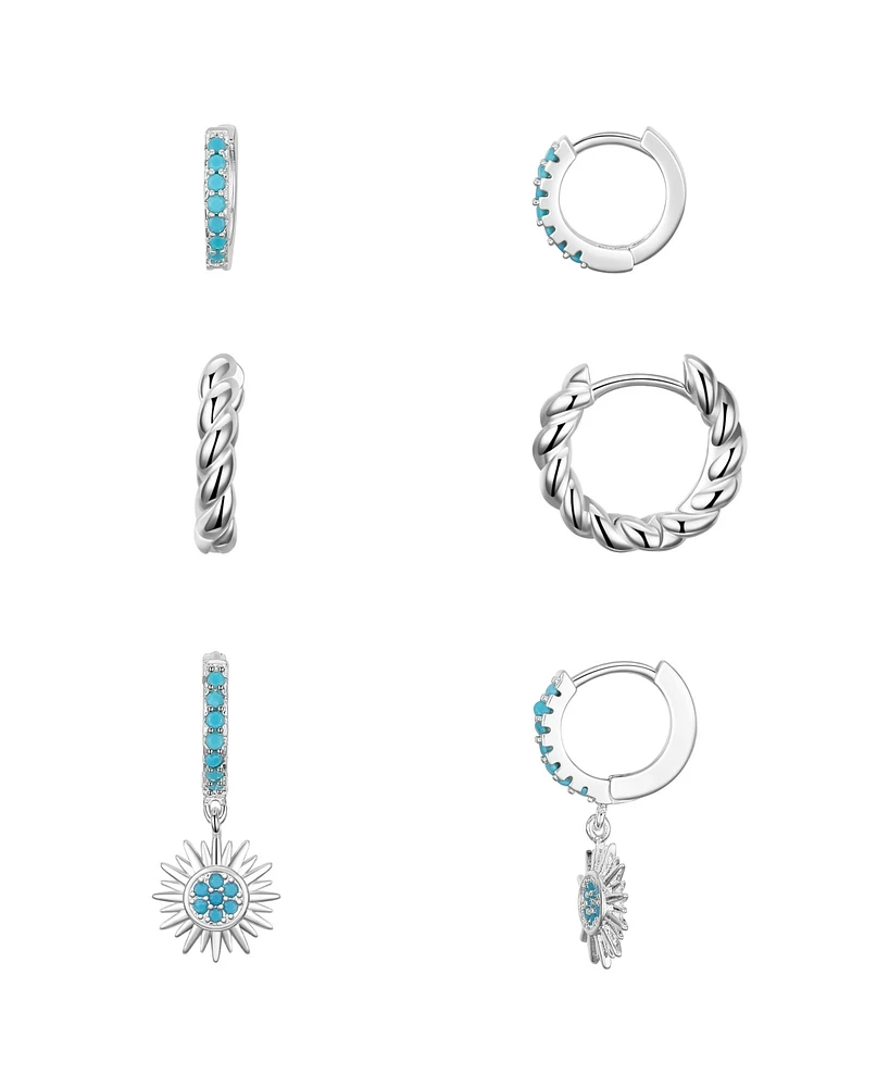 Unwritten Cubic Zirconia Imitation Turquoise Sun Charm Hoop Set