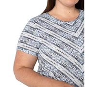 Liverpool Plus Ikat-Print Mitered Knit Short-Sleeve Top