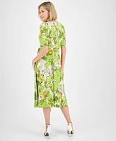 Kasper Women's Floral-Print Belted Fit & Flare Dress, Regular Petite