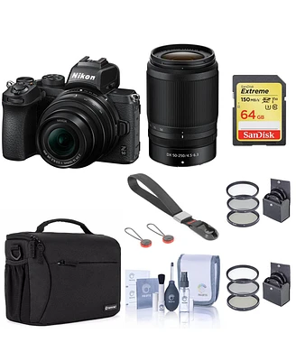 Nikon Nikon Z 50 Dx-format Mirrorless Camera Body with Nikkor 16-50mm f/3.5-6.3 and 50-250mm F/4.5-6.3 Vr Lens, Basic Bundle with Case, Filter Kits, 6