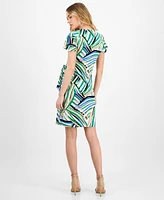 Anne Klein Petite Printed Cutter-Sleeve Wrap Dress