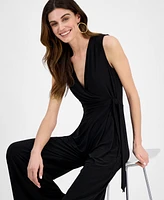 Anne Klein Women's Sleeveless Classic Wrap V-Neck Jumpsuit