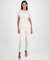 Anne Klein Women's Metallic Box Stitch Top