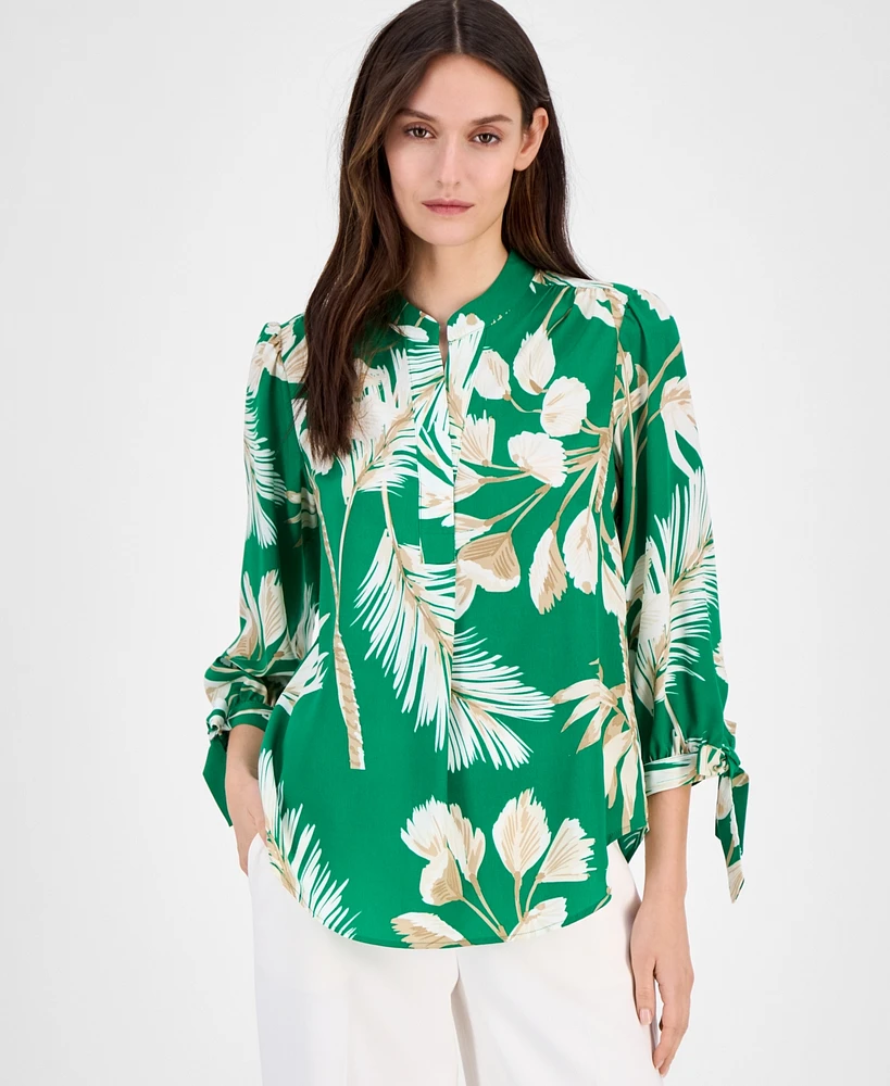 Anne Klein Women's Split-Neck Tie-Cuff Blouse