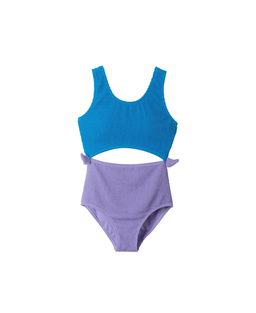 Toddler/Child Girls Blue Textured Cutout One Piece Swimsuit