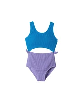 Toddler/Child Girls Blue Textured Cutout One Piece Swimsuit