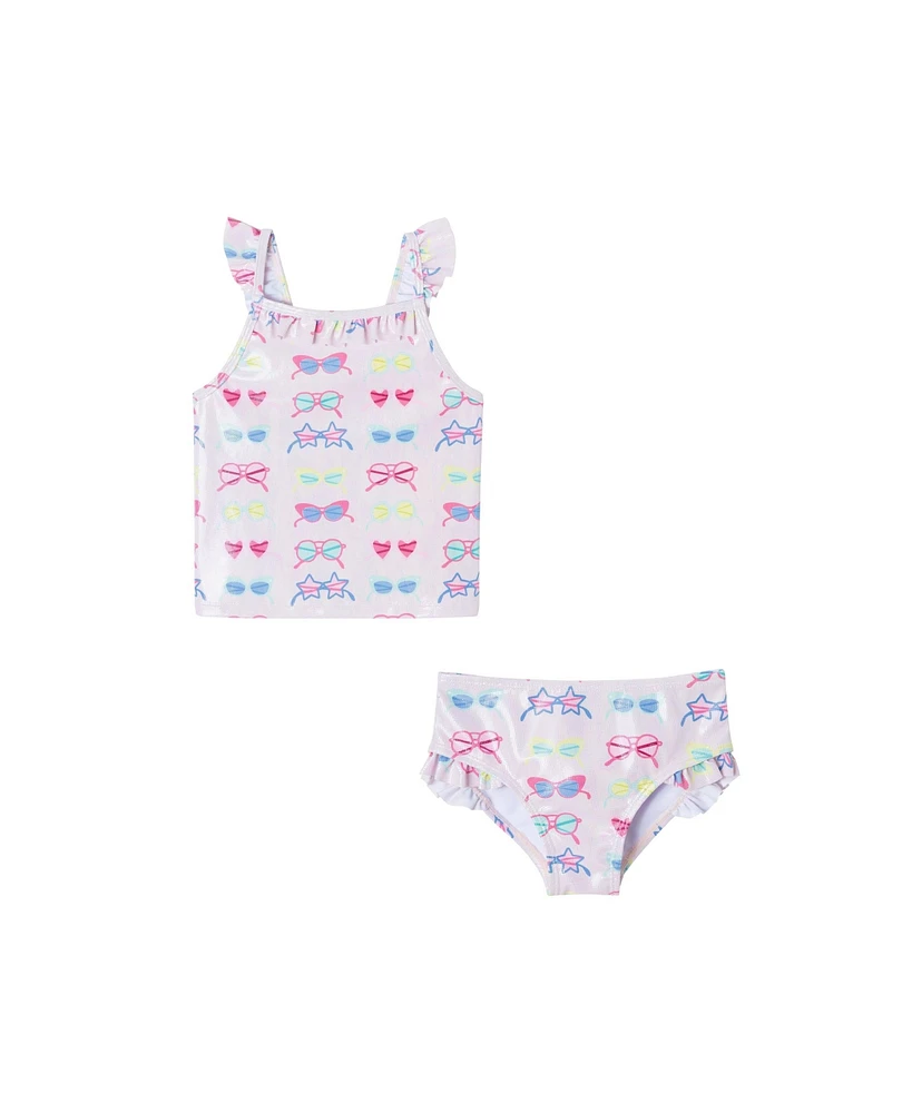Toddler/Child Girls Foil Sunglasses Print Tankini w/Ruffle Details