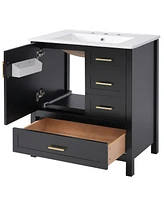 30" Black Bathroom Vanity with Soft-Close Storage