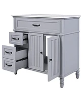 36" Bathroom Vanity with Sink, Bathroom Cabinet with Drawers, Solid Frame and Mdf Board, One Package, Grey