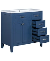 36" Bathroom Vanity with Sink Combo, Blue Bathroom Cabinet with Drawers, Solid Frame and Mdf Board