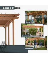 12' x 16' Outdoor Gazebo Wooden Grape pergola for Climbing Plant Support, Garden, Terrace, Backyard, Deck, Brown