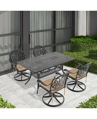 5-Piece All-Weather Cast Aluminum Dining Set, Include 4 Swivel Chairs and Rectangular Table With Black Frame