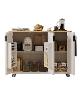 Farmhouse Kitchen Island on Wheels with Storage