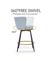 Counter Height Swivel Upholstered Barstools, Set of 2, Velvet Fabric