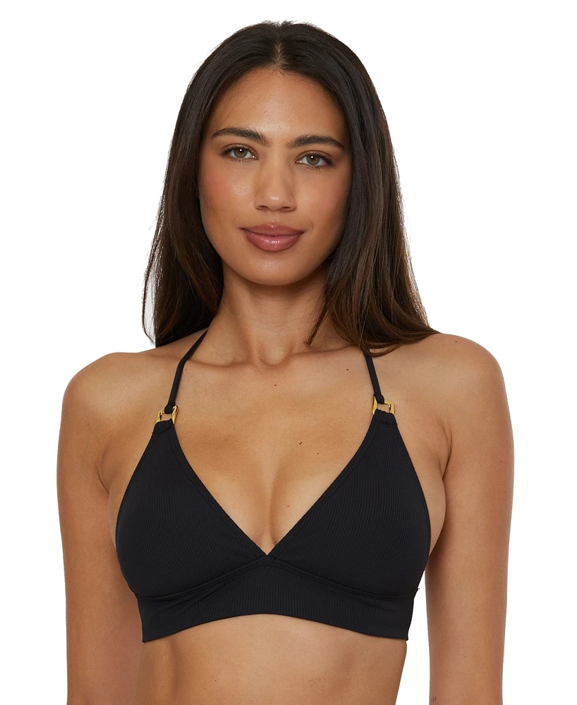 Becca Women's Modern Edge Textured Rib Halter Bikini Top