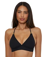 Becca Women's Modern Edge Textured Rib Halter Bikini Top