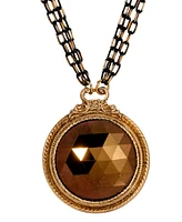 2028 14K Gold Dipped Round Glass Topaz Pendant Two-Tone Chain Necklace