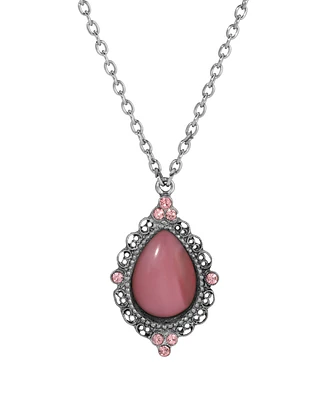 2028 Pink Glass Teardrop Crystal Accent Necklace