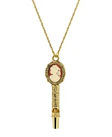 2028 Gold Tone Carnelian Ivory Cameo Whistle Necklace