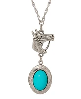 2028 Faux Turquoise Oval Horse Locket Necklace