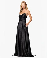 Blondie Nites Juniors' Jacquard Strapless Sweetheart Gown