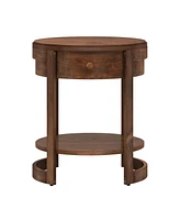 Gymax 2PCS Nightstand w/ Shelf & Wood Grains Drawer Round End Table for Living Room