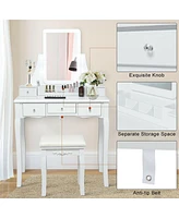 10 Dimmable Bulbs Vanity Dressing Table with 2 Dividers and Cushioned Stool