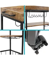 35-Inch 3-Tier Industrial Rolling Bar Cart for the Home - Wine and Glass Rack