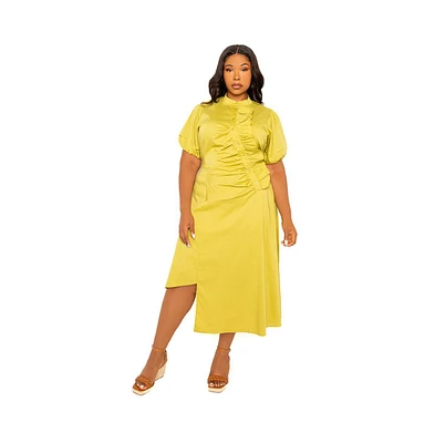 Buxom Couture Women's Plus Asymmetrical Ruffle Shirt Dress