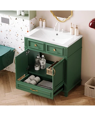 30" Green Bathroom Vanity with Resin Sink and Soft Closing Doors