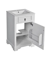 20-Inch Vanity: Ceramic Sink, Soft-Close Door, Adjustable Shelf, Door Storage