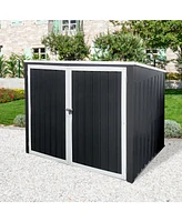 Garbage Bin Shed Stores 2 Trash Cans Metal Outdoor Bin Shed for Garbage Storage,Grey