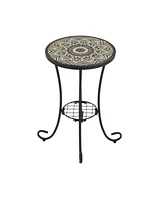 Patio Side Table with Shelf,Brown+Black