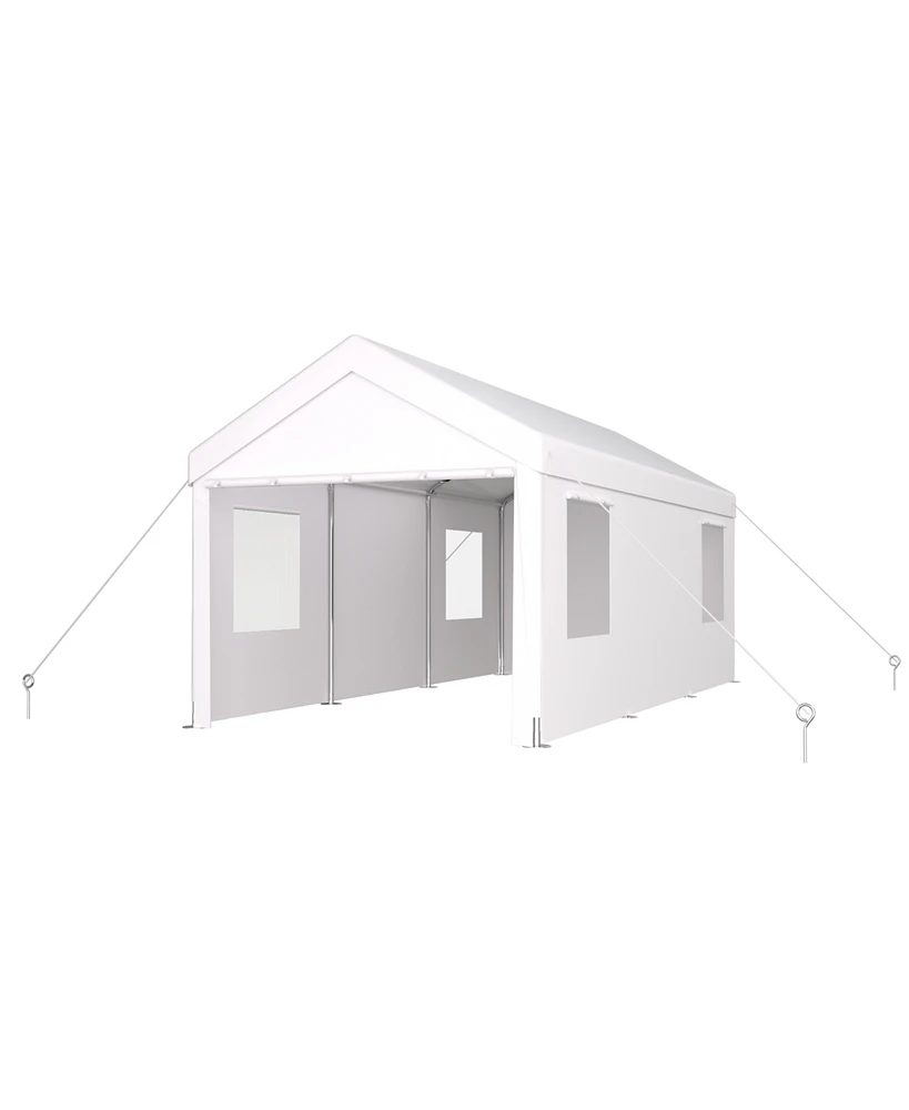 12' x 20' Portable Carport Garage with Roll-up Doors & Wind Windows