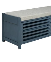 Distressed Shutter Storage Bench with Acacia Veneer for Retro Charm for Living Room, Entryway (Navy)
