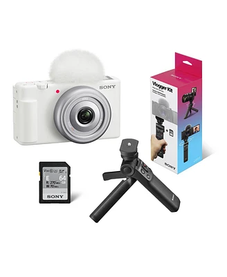 Sony Zv-1F Vlogging Camera, White with ACCVC1 Vlogger Accessory Kit