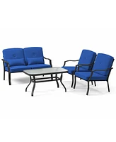 4 Pieces Outdoor Conversation Set with Seat Back Cushions and Waist Pillows