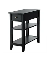 Gymax 3 Tier Nightstand Bedside Table Sofa Side End Table w/Double Shelves Drawer